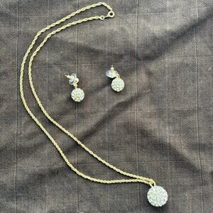 Technibond 925 Gold Bonded Sterling Silver CZ Ball Pendant Necklace Earrings Set